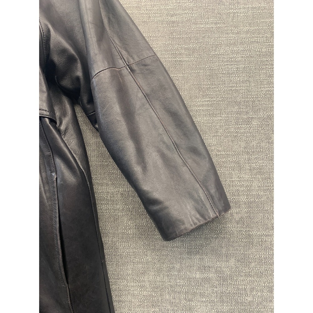Vintage Reed Sportswear Trench Coat Womens Black Leather Flap Detail Made in USA - Picture 3 of 16